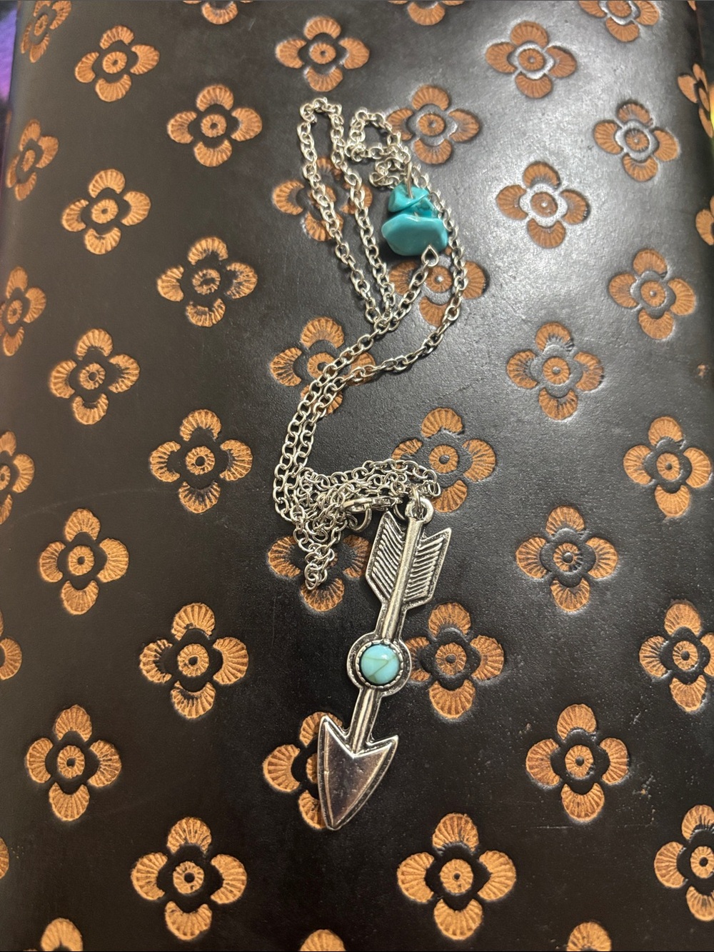 Silver Arrow Pendant Necklace with Turquoise Accent - Women Jewelry